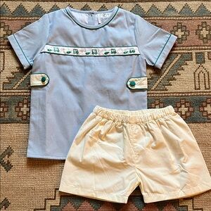 Boys Golf Ribbon Blue & Yellow Mini Stripe Short Set - size 6